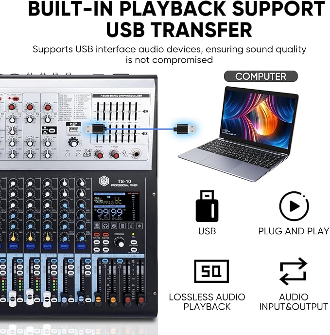 W IN-MIX Professional DJ Audio Mixer, 10 Channel - Image 5