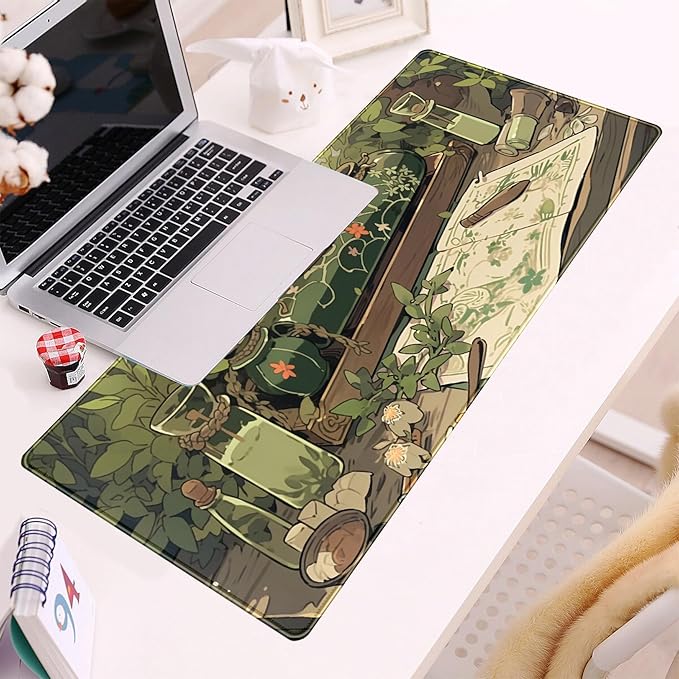 Cute Green Plants Desk Mat Anime Sage Mouse Pad Gaming Desk Pad XL, Kawaii - Image 6