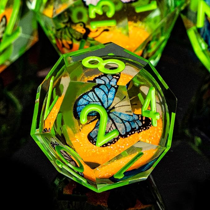 Butterfly DND Dice Green Liquid Core Dice Set - Image 3