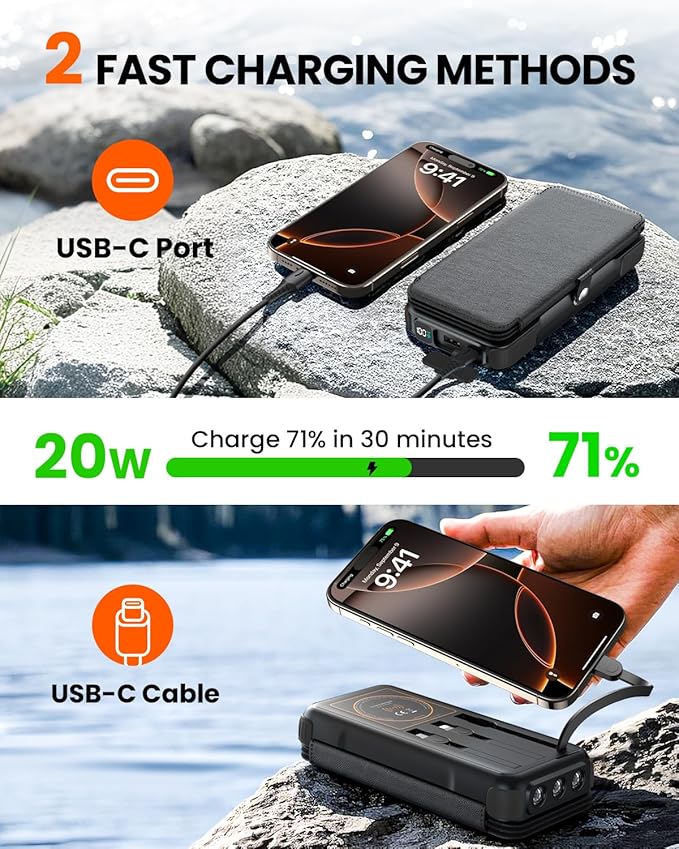 SOARAISE Wireless Solar Power Bank, 25000mAh Solar Charger - Image 4
