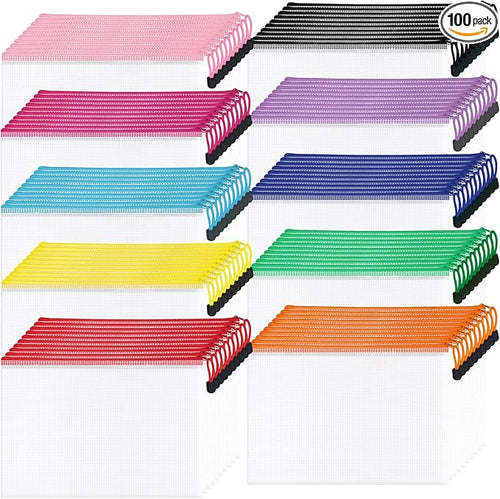 100Pack Mesh Zipper Pouch Bags, Waterproof A4 Letter Size Document Zipper by AUBECO