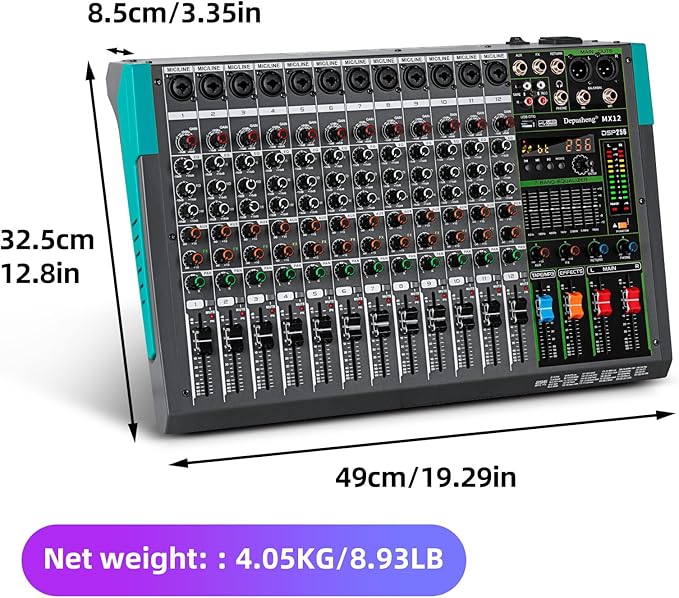 Depusheng MX12 12 Channel Sound Mixer Audio Mixing Console 48V 256DSP - Image 8