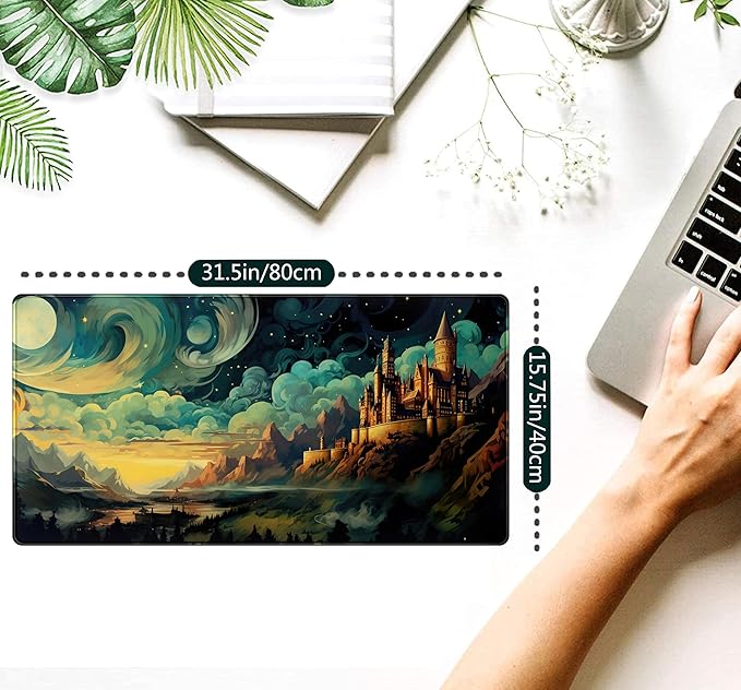 Cool Aesthetic Castle Mouse Pad Desk Pad Cute Cloudy and Starry Desk Mat - Image 2