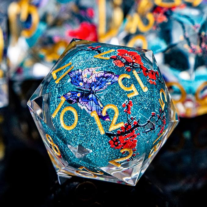 Butterfly DND Dice Blue Liquid Core Dice Set by ORIFANTOU