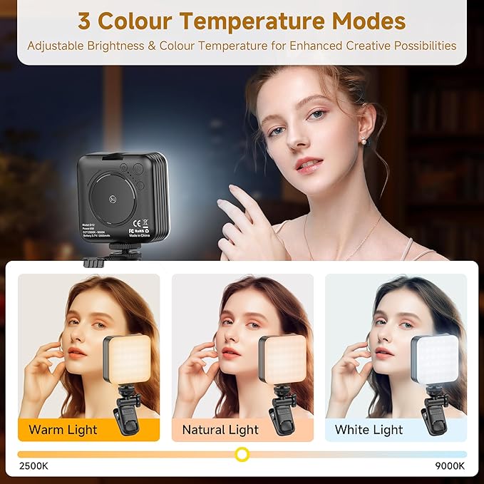 80 LED Selfie Light with 3 Modes, Portable Phone Light with Clip & 1/4 in Screw - Image 2