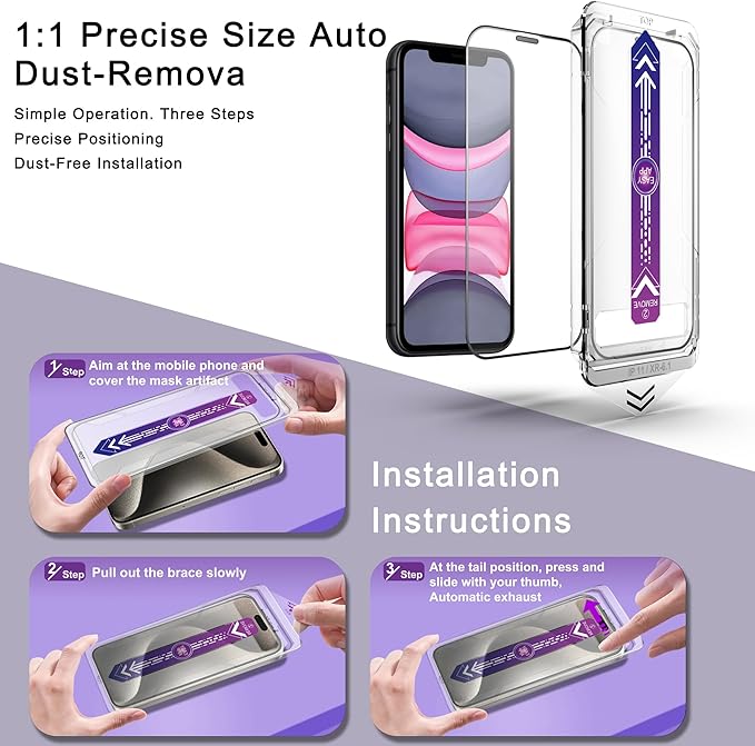 2 Pack Screen Protector for iPhone 11 / iPhon XR, 9H Tempered Glass, Full - Image 3