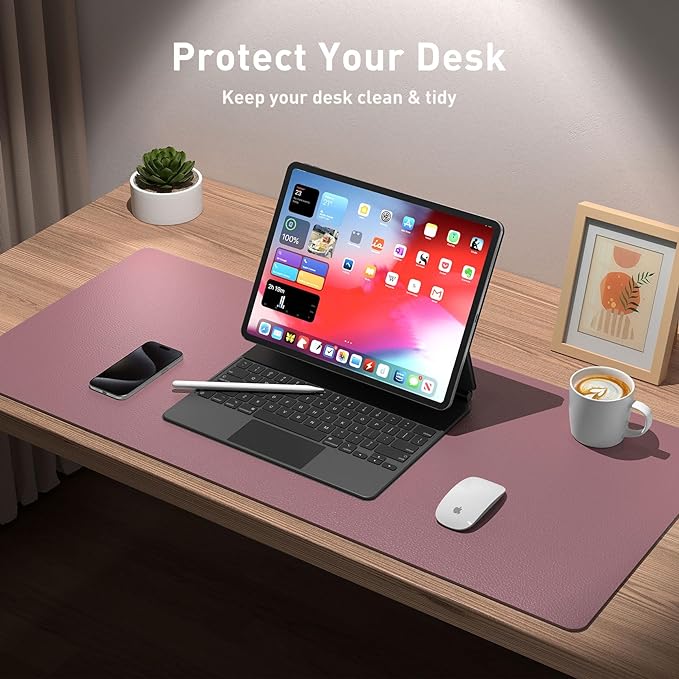 Aothia Leather Office Desk Mouse Pad Protector, Non-Slip PU Leather Laptop Desk - Image 3