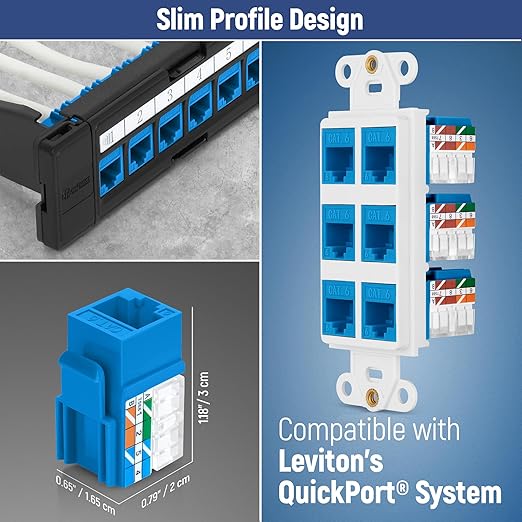 Everest 90° Angled RJ45 Cat6A Keystone Jacks 50-Pack in Blue - Image 6