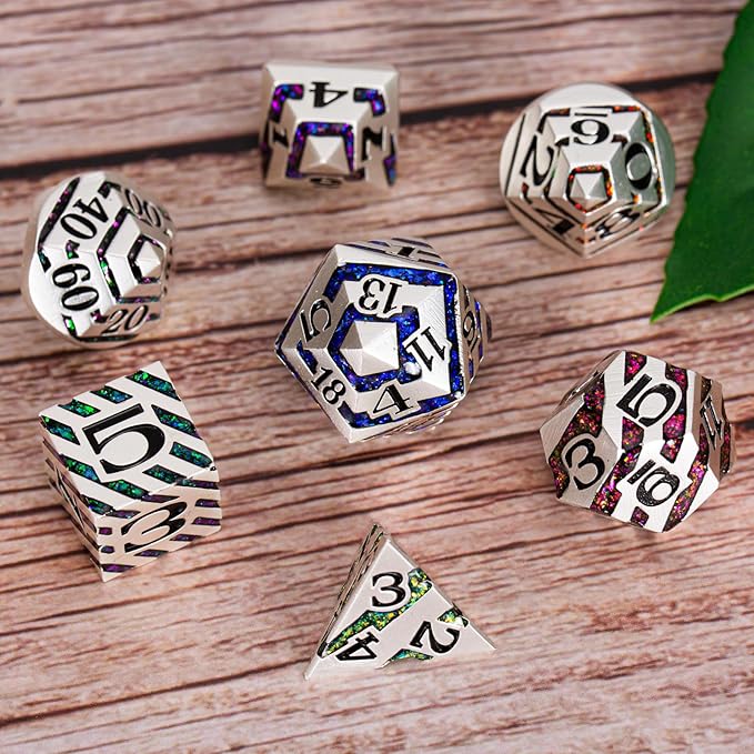 Metallic Stripes Dice with Gift Case, D&D Metal Polyhedral Dice Sets - Image 2