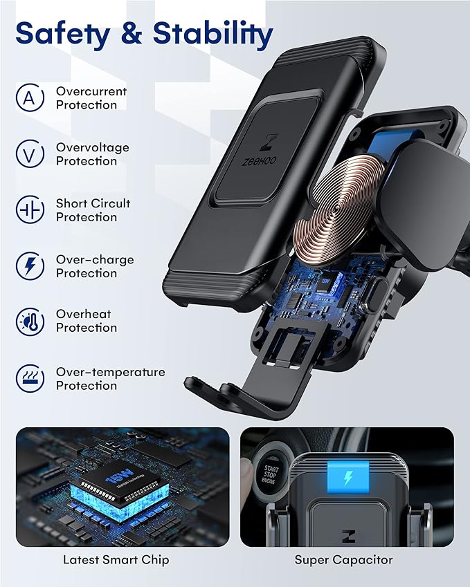 ZeeHoo Wireless Car Charger, 15 W Fast Charging Auto-Clamping Car Mount - Image 6