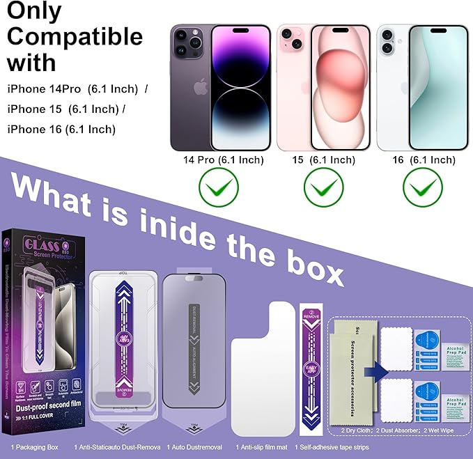 2 Pack Matte Screen Protector for iPhone 14 Pro/iPhone 15 / iPhone 16, 9H - Image 7