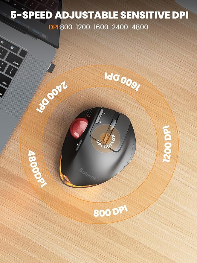 Wireless Trackball Mouse, Ergonomic Bluetooth Rechargeable Computer Mouse - Image 5