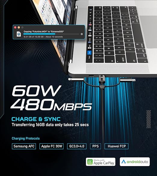 Futurizta Tech Zeus-X 6 in 1 Universal Multi Cable Fast Charging 60W Laptop PD - Image 5