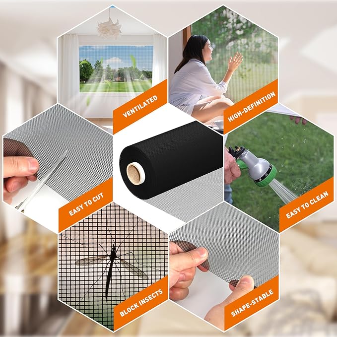 MAGZO Window Screen Replacement Mesh Roll, 37.4in × 16.4ft Upgraded 0.17mm WD - Image 4