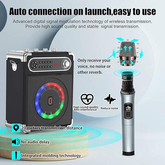 Bluetooth Speaker with Two Wireless Microphones, Outdoor Speaker with - Image 3
