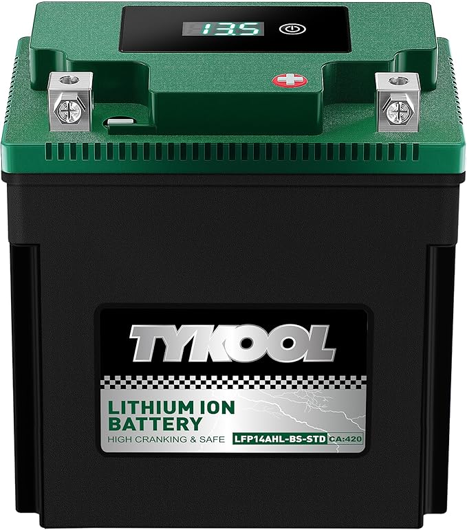 TYKOOL YTX14AHL-BS-STD LiFePO4 Lithium Motorcycle Battery, 12.8V 7Ah, Digital by TYKOOL