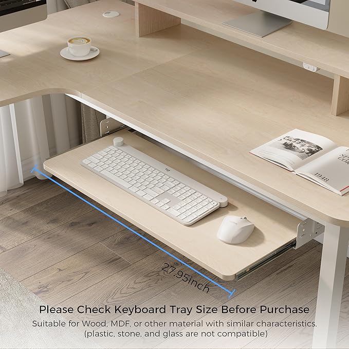 EUREKA ERGONOMIC Adjustable Keyboard Tray Under Desk, 28x11 Inch Large Slide - Image 2