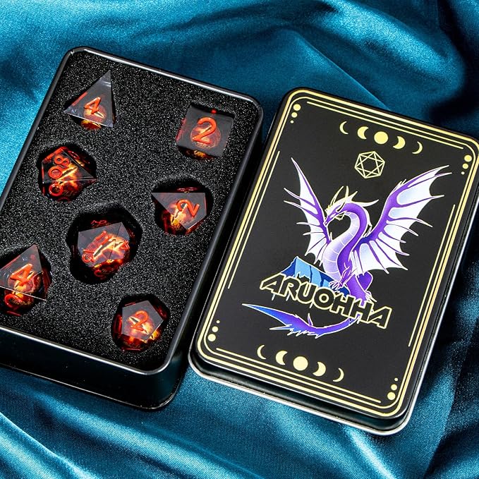 ARUOHHA DND Resin Dice Gazes Eye Dice Liquid Core Flaming RPG Sharp Edged Dice - Image 7