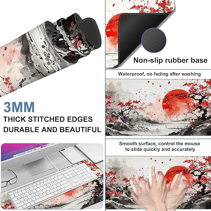 Large Mouse Pad Ink Painting Gaming Desk Pad Computer Keyboard Non-Slip - Image 2