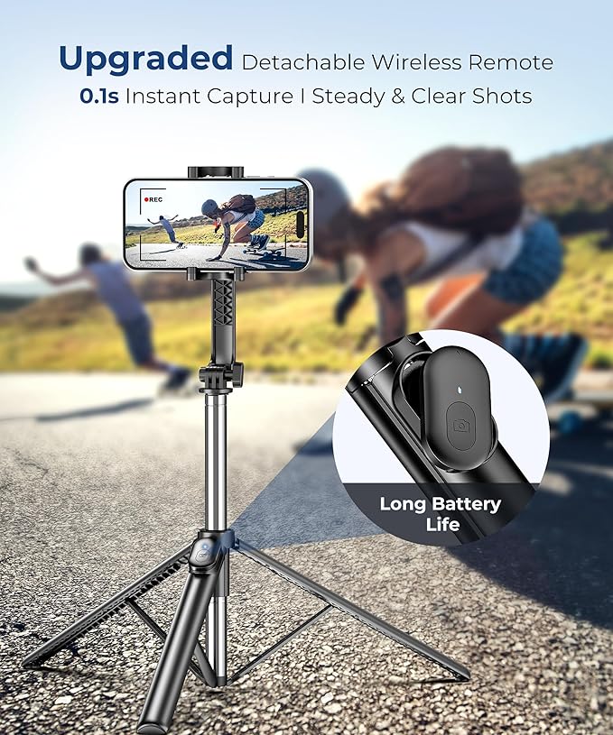 67‘’ Selfie Stick Travel Tripod, Extendable Tripod - Image 3