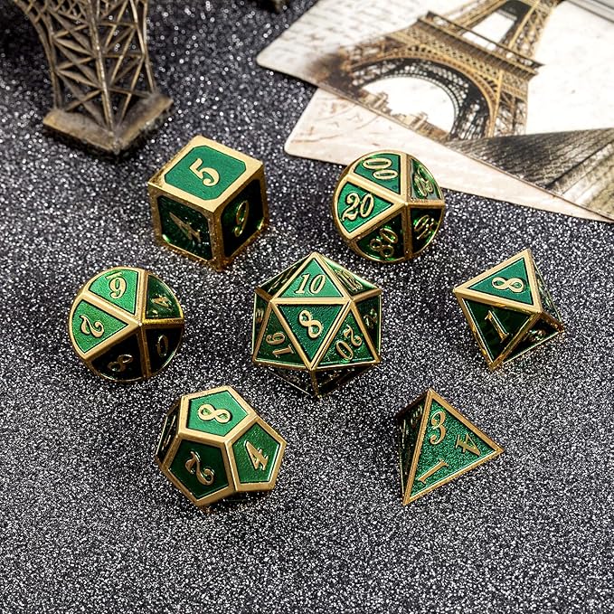 Metal Dice Set D&D, DNDND 7 Die Green DND Dice - Image 5