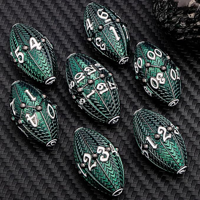 ARUOHHA DND Metal Dice Black Green Dragon Egg Dice - Image 5