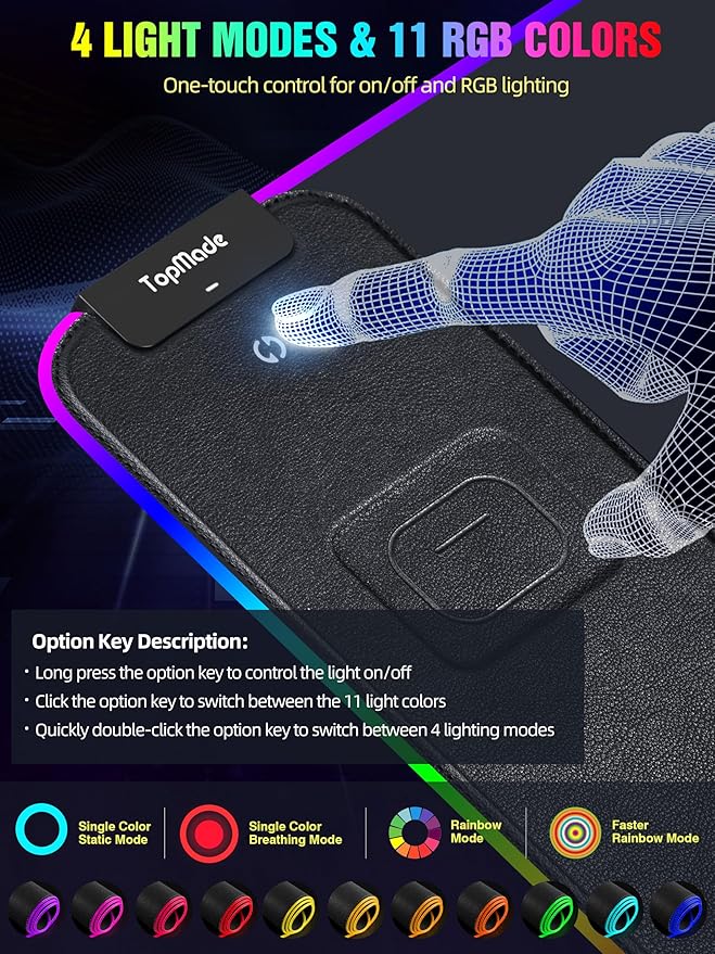 TopMade Wireless Charging RGB Mouse Pad, Waterproof Gaming Desk Mat - Image 3