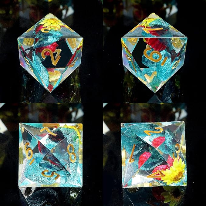 Haxtec Flower Sharp Edge Dice Resin DND Dice Set 7PCS Yellow Blue Red - Image 6