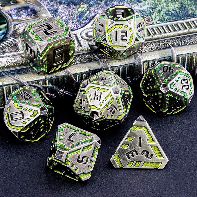 Metal DND Sci-fi Dice Set 7PCS Stripe Polyhedral Dice - Image 6
