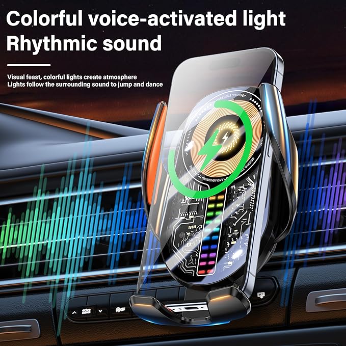 Wireless Car Charger, Cell Phone Car Mount 15W Fast Charging Auto Clamping - Image 7