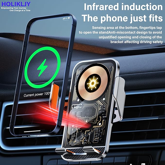 Car Phone Holder Charger Wireless Cell Phone Car Mount - 15W Fast Charging - Image 6