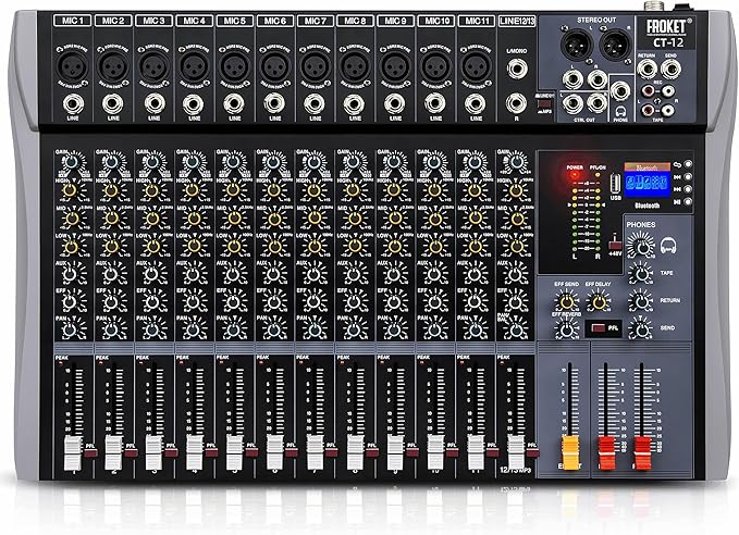 Pro DJ Mixer 12-Channel Audio Console by Froket