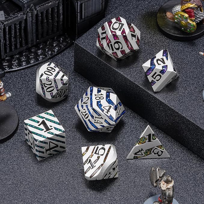 Metallic Stripes Dice with Gift Case, D&D Metal Polyhedral Dice Sets - Image 6