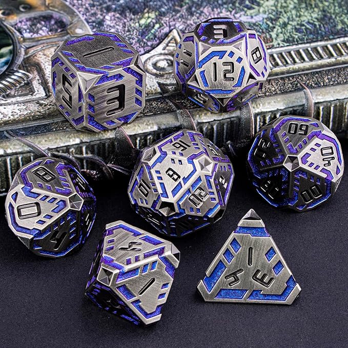 Metal DND Sci-fi Dice Set 7PCS Stripe Polyhedral Dice - Image 6