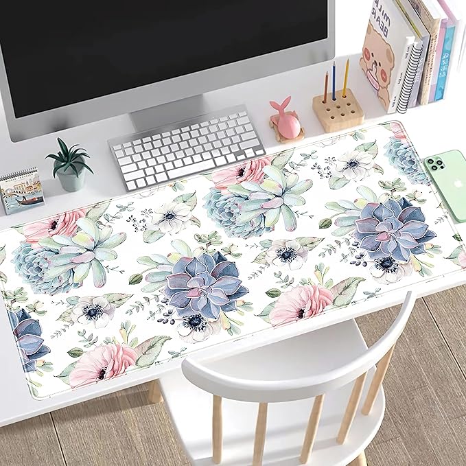 Watercolor Succulents Desk Mat, Plants Succulent Roses Desk Pad Protector - Image 6