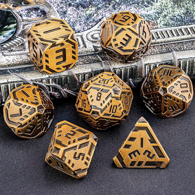 Metal DND Sci-fi Dice Set 7PCS Stripe Polyhedral Dice - Image 6