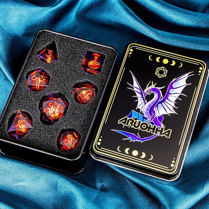 ARUOHHA DND Resin Dice Gazes Eye Dice Purple Red Liquid Core Flaming RPG Sharp - Image 7
