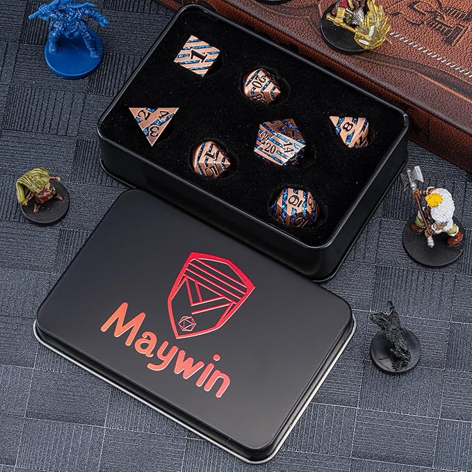 Metallic Glitter Stripes D&D Dice Set, DND Metal Dice - Image 7