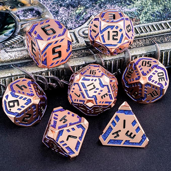 Metal DND Sci-fi Dice Set 7PCS Stripe Polyhedral Dice - Image 6