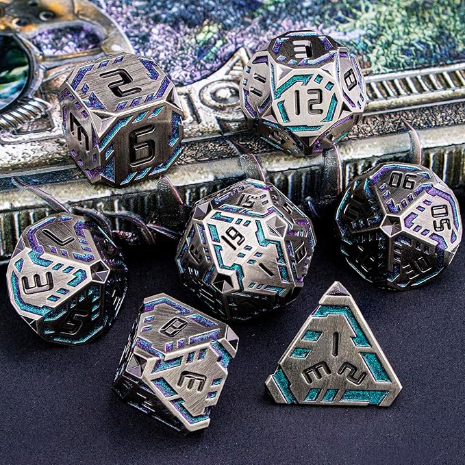 Metal DND Sci-fi Dice Set 7PCS Stripe Polyhedral Dice - Image 6