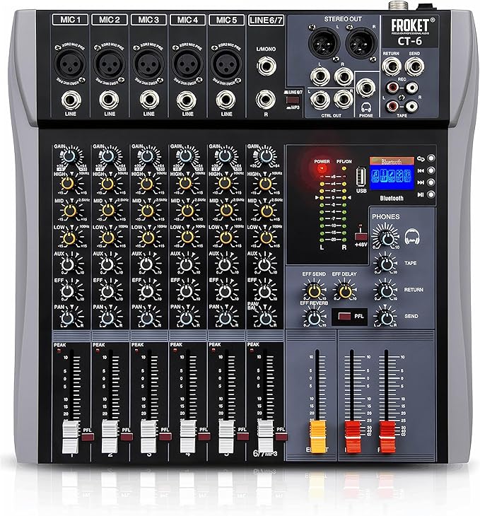 Professional Audio Mixer Sound Board 6 Channel Audio Desk System Interface by Froket