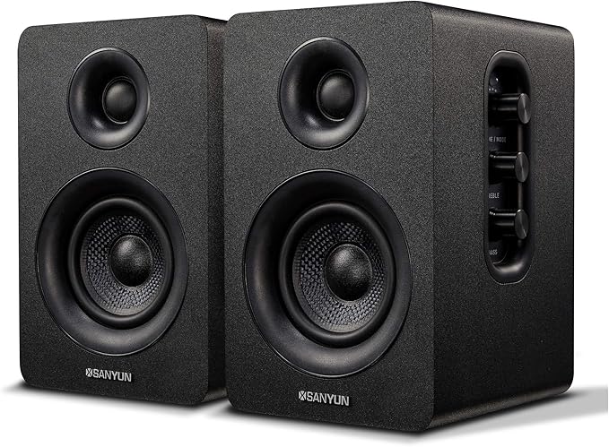 SW208 3" Active Bluetooth 5.0 Bookshelf Speakers – 60W Carbon Fiber Speaker Unit by Sanyun