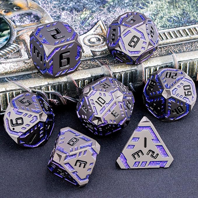 Metal DND Sci-fi Dice Set 7PCS Stripe Polyhedral Dice - Image 6
