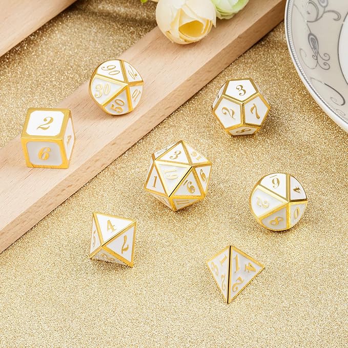 DnDnD White with Gold Number DND Dice Sets, Solid Metal Die with Free Gorgeous - Image 6