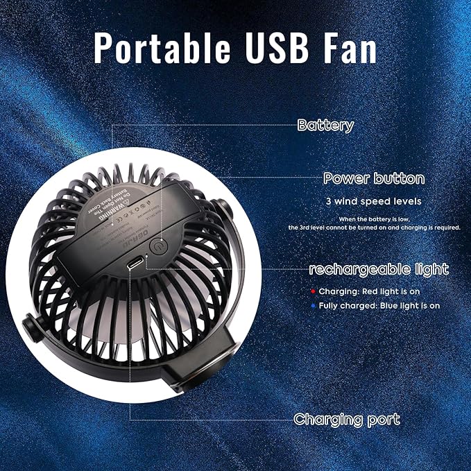 Portable Stroller Fan Personal rechargeable USB Fans - Image 2