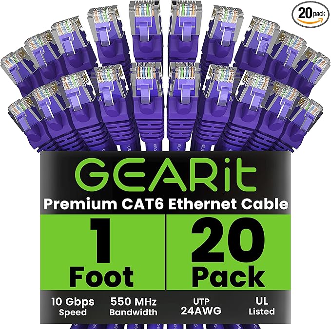 GearIT Cat 6 Ethernet Cable Cat6 Network Patch, Snagless Cord, Internet by GEARit