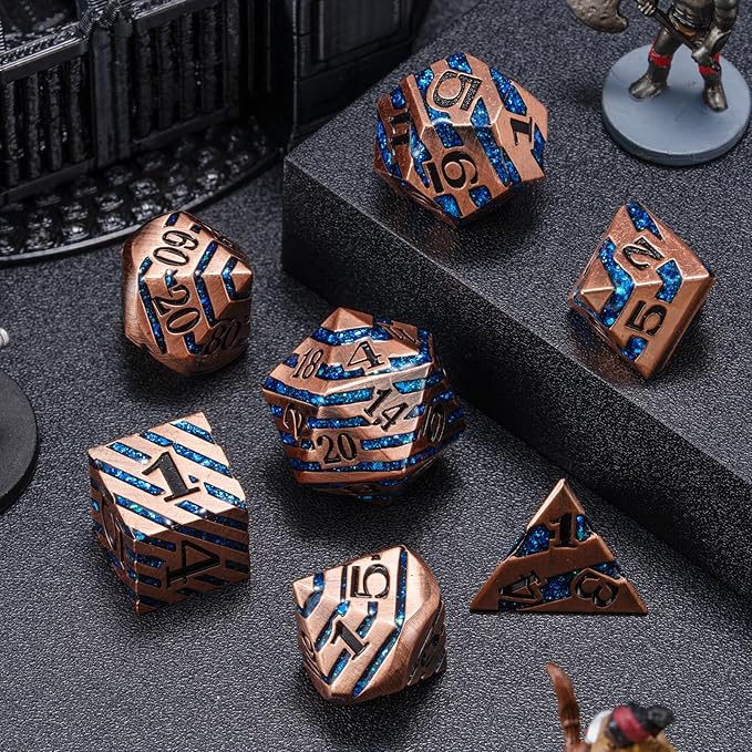 Metallic Glitter Stripes D&D Dice Set, DND Metal Dice - Image 3