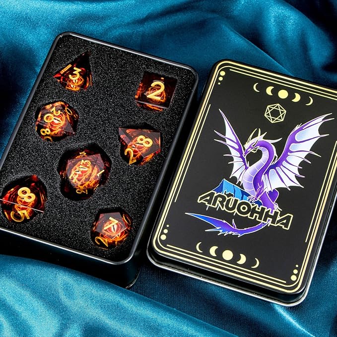 ARUOHHA DND Resin Dice Gazes Eye Dice Liquid Core Flaming RPG Sharp Edged Dice - Image 7