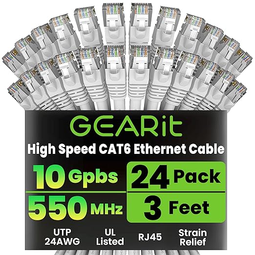 GEARit Cat 6 Ethernet Cable Cat6 Network Patch, Snagless Cord, Internet by GEARit