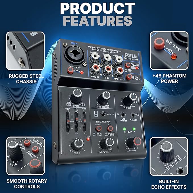 Pyle 3-Channel Professional Wireless DJ Audio Mixer - Image 6